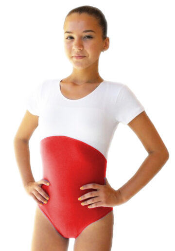 Body gimnastica & dans Spandex Alb-Rosu 1101