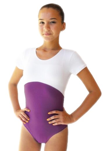 Body gimnastica & dans Spandex Alb-Mov 1101